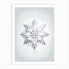 White, Snowflakes, Retro Drawing 1 Art Print