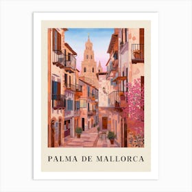 Palma De Mallorca Spain 3 Vintage Pink Travel Illustration Poster Art Print