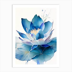 Blue Lotus Watercolour 3 Art Print