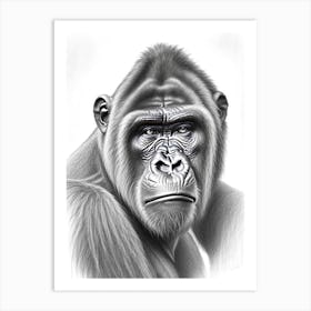 Gorilla With Confused Face Gorillas Greyscale Sketch 1 Art Print