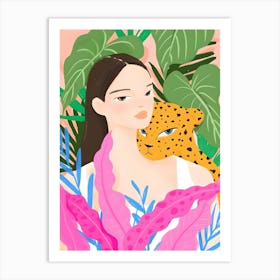 Asian Girl With Leopard Art Print