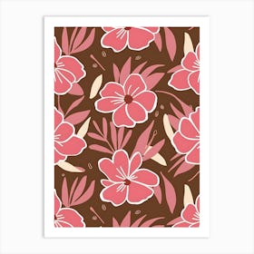 Pink And Brown Floral Pattern Art Print