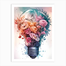 Light Bulb With Flowers Art Print