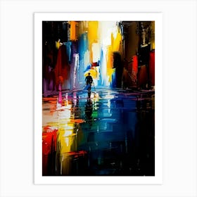 Abstract Of A Man Walking In The Rain Art Print