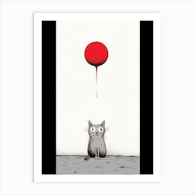 Red Balloon Cat Art Print