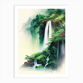 Shifen Waterfall, Taiwan Water Colour  (1) Art Print