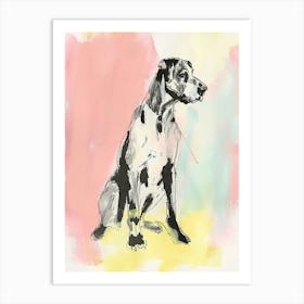 Great Dane Dog Pastel Line Watercolour Illustration  2 Art Print