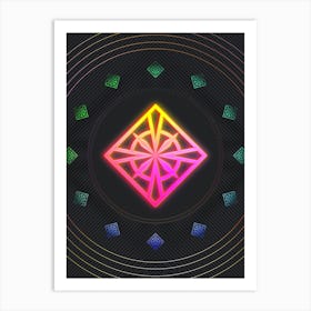 Neon Geometric Glyph in Pink and Yellow Circle Array on Black n.0122 Art Print