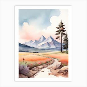 Tranquil Mountains In Minimalist Watercolor Vertical Composition 7 Art Print