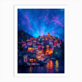 Colorful Italian Village At Night Art Print