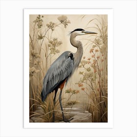 Dark And Moody Botanical Great Blue Heron 4 Art Print