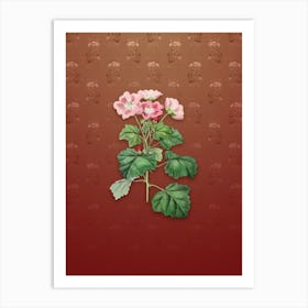 Vintage Rhomb Leaf Palavia Flower Botanical on Falu Red Pattern n.1292 Art Print