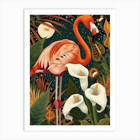 Greater Flamingo And Calla Lily Boho Print 1 Art Print