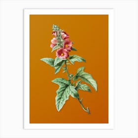 Vintage Tree Mallow Botanical on Sunset Orange Art Print