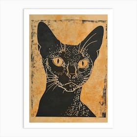 Cornish Rex Cat Linocut Blockprint 1 Art Print