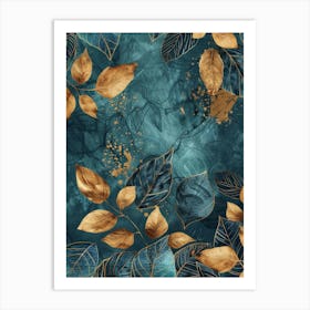 Autumn Leaves On A Blue Background 2 Art Print