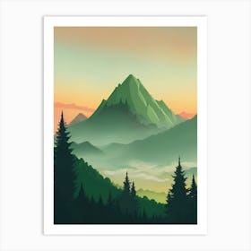 Misty Mountains Vertical Composition In Green Tone 125 Art Print