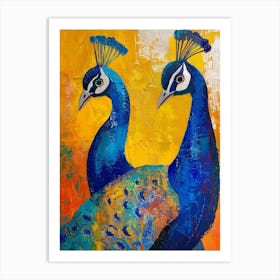 Two Peacocks Colourful Painting 4 Art Print