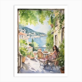 At A Cafe In Kotor Montenegro Watercolour Art Print