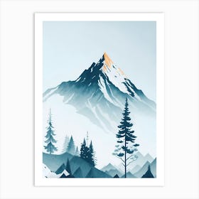 Mountain And Forest In Minimalist Watercolor Vertical Composition 361 Art Print