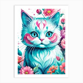 Floral Cat Painting (12) Art Print