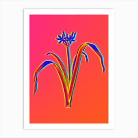 Neon Small Flowered Pancratium Botanical in Hot Pink and Electric Blue n.0380 Art Print