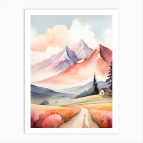 Tranquil Mountains In Minimalist Watercolor Vertical Composition 21 Art Print