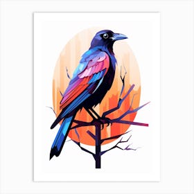 Colourful Geometric Bird Crow 4 Art Print