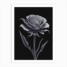 A Carnation In Black White Line Art Vertical Composition 27 Art Print