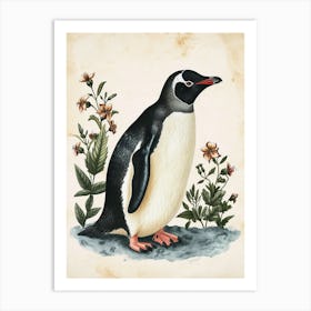 Adlie Penguin Floreana Island Vintage Botanical Painting 2 Art Print