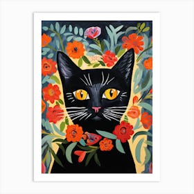 Black Cat With A Flower Crown Painting Matisse Style 2 Art Print