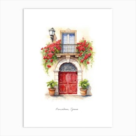 Barcelona, Spain   Mediterranean Doors Watercolour Painting 1 Poster Art Print