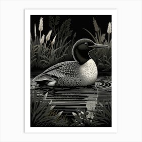 Bird Linocut Common Loon 2 Art Print