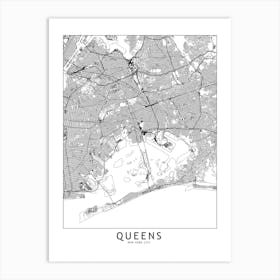 Queens White Map Art Print