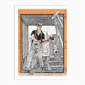 Vintage Construction Worker Illustration, Edward Penfield Art Print