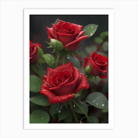 Red Roses At Rainy With Water Droplets Vertical Composition 21 Art Print