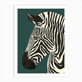 Jungle Safari Zebra on Dark Teal Art Print