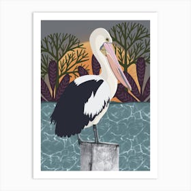 Abstract Pelican Sunset Water Art Print