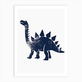 Stegosaurus Navy Blue Silhouette 3 Art Print