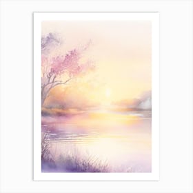 Sunrise Over River Waterscape Gouache 1 Art Print