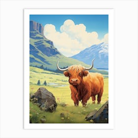 Brown Hairy Highland Cow In The Valley Art Print