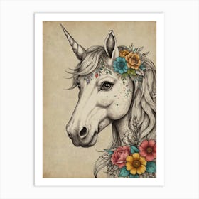 Unicorn With Flowers Art Print