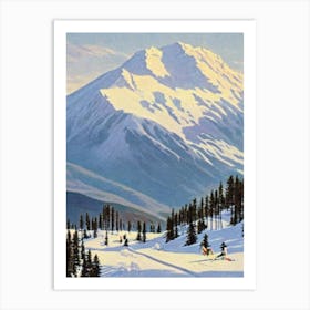 Treble Cone, New Zealand Ski Resort Vintage Landscape 1 Skiing Poster Art Print