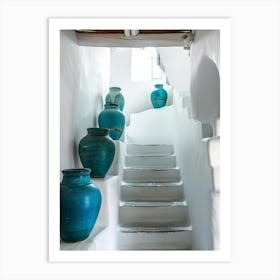 Blue Vases On Stairs Art Print