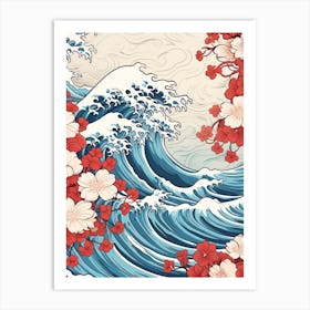 Great Wave With Plumeria Flower Drawing In The Style Of Ukiyo E 3 Art Print