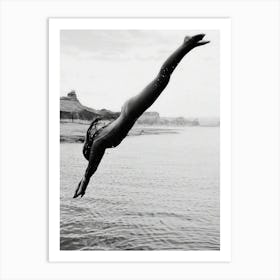 Woman Swimming Black And White Beach Photography Diving Feminist Art Print