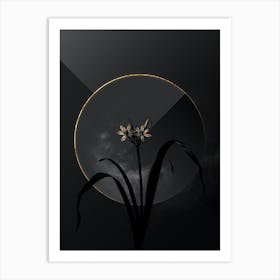 Shadowy Vintage Small Pancratium Botanical on Black with Gold n.0176 Art Print
