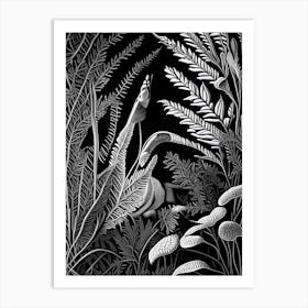 Hare S Foot Fern Linocut Art Print