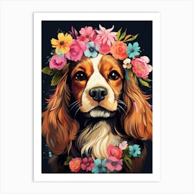 Cavalier King Charles Spaniel Portrait With A Flower Crown, Matisse Painting Style 4 Art Print