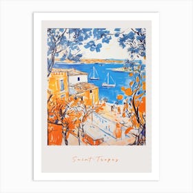 Saint Tropez France Orange Drawing Poster Art Print